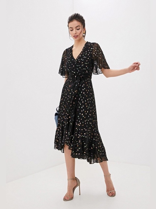 Diane Von Furstenberg Dresses & Skirts - DVF Berdina Metallic Flounce Wrap Dress High Low Multicolor Dot Size 6